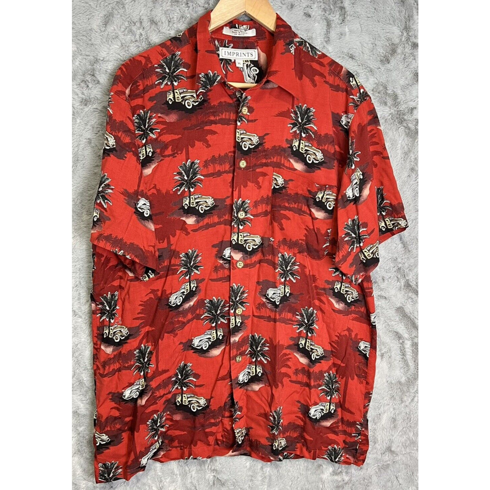 Vintage Imprints Hawaiian Shirt Mens XL Red Palm Trees Classic Aloha Beach Rayon